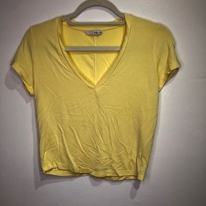 Wilfred Free Short Sleeve Crop Top V Neck Shirt Yellow Size Medium